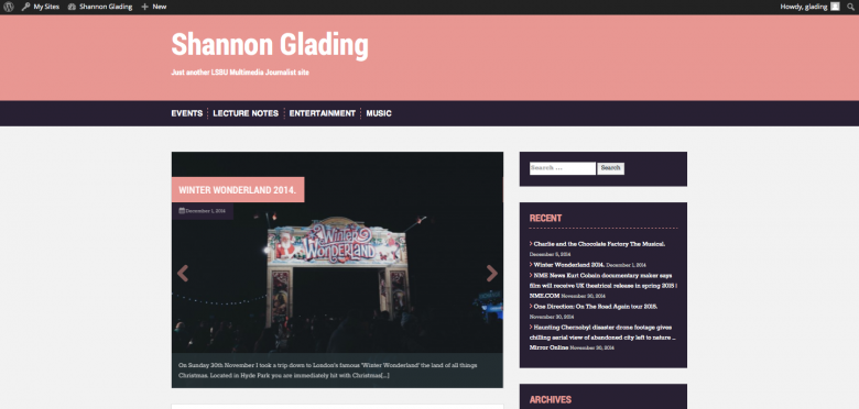 Shannon Glading webiste homepage